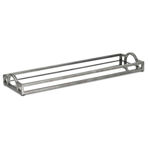 Pemberly Row Slim Rectangular Mirrored Tray with Silver Metal Frame