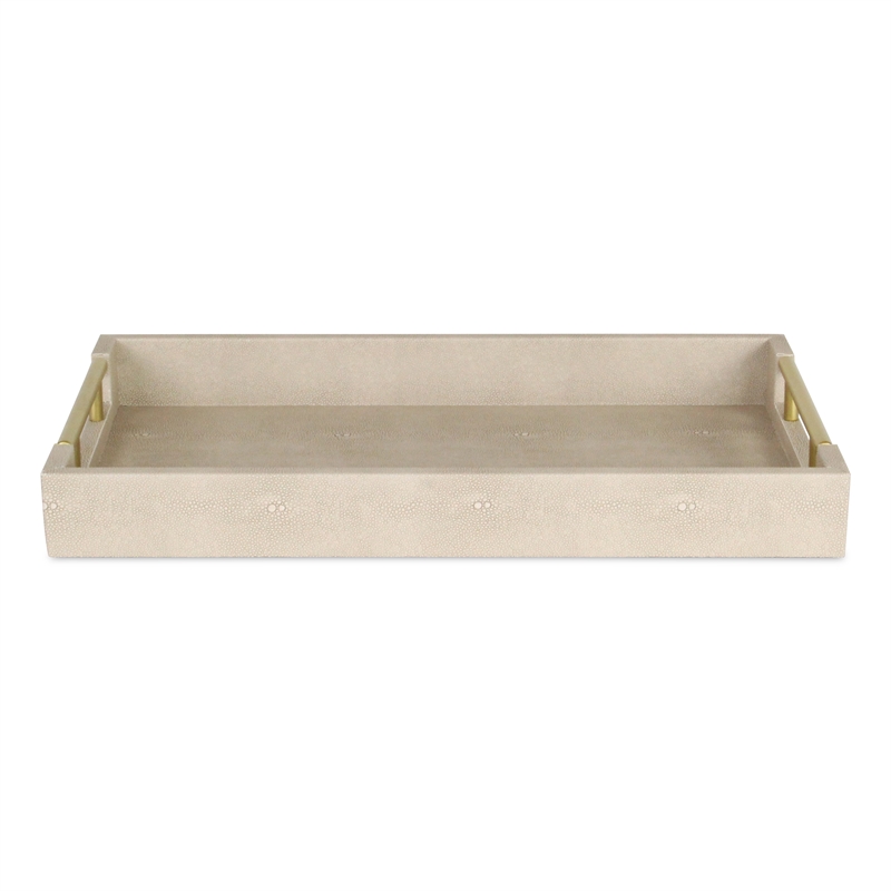 Pemberly Row Lusan Vinyl Tray with Cream Finish and Metal Handles
