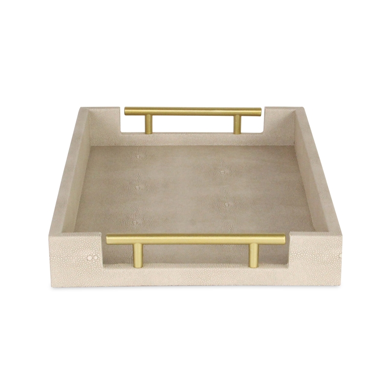 Pemberly Row Lusan Vinyl Tray with Cream Finish and Metal Handles