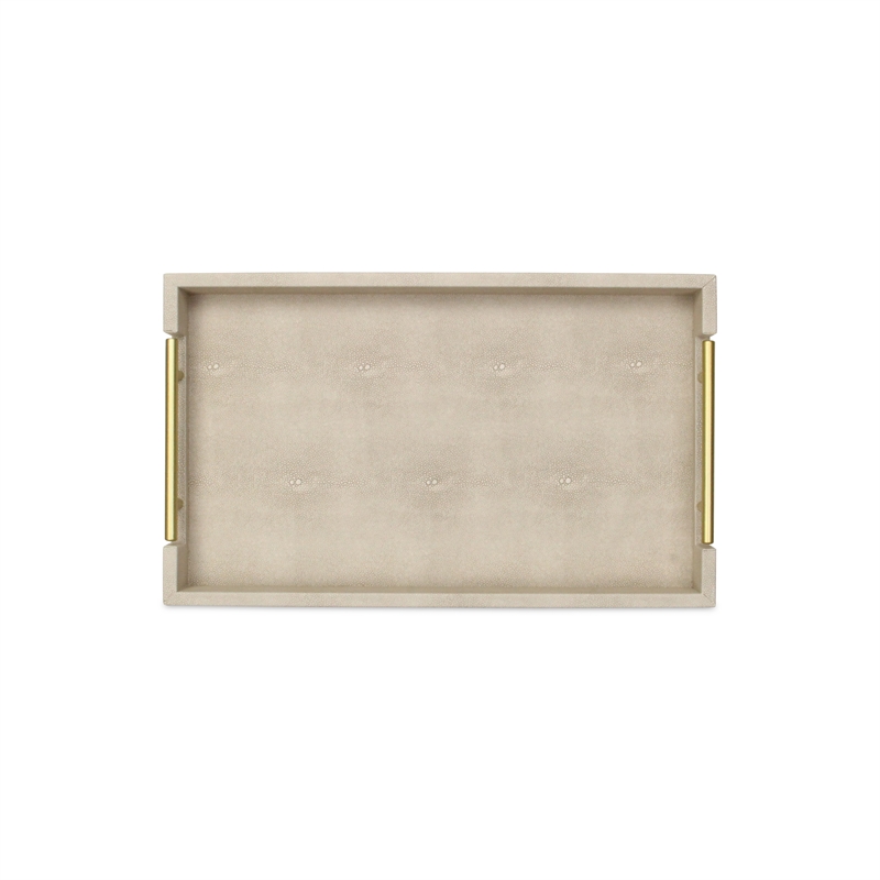 Pemberly Row Lusan Vinyl Tray with Cream Finish and Metal Handles