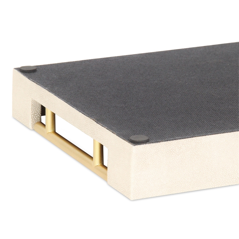 Pemberly Row Lusan Vinyl Tray with Cream Finish and Metal Handles
