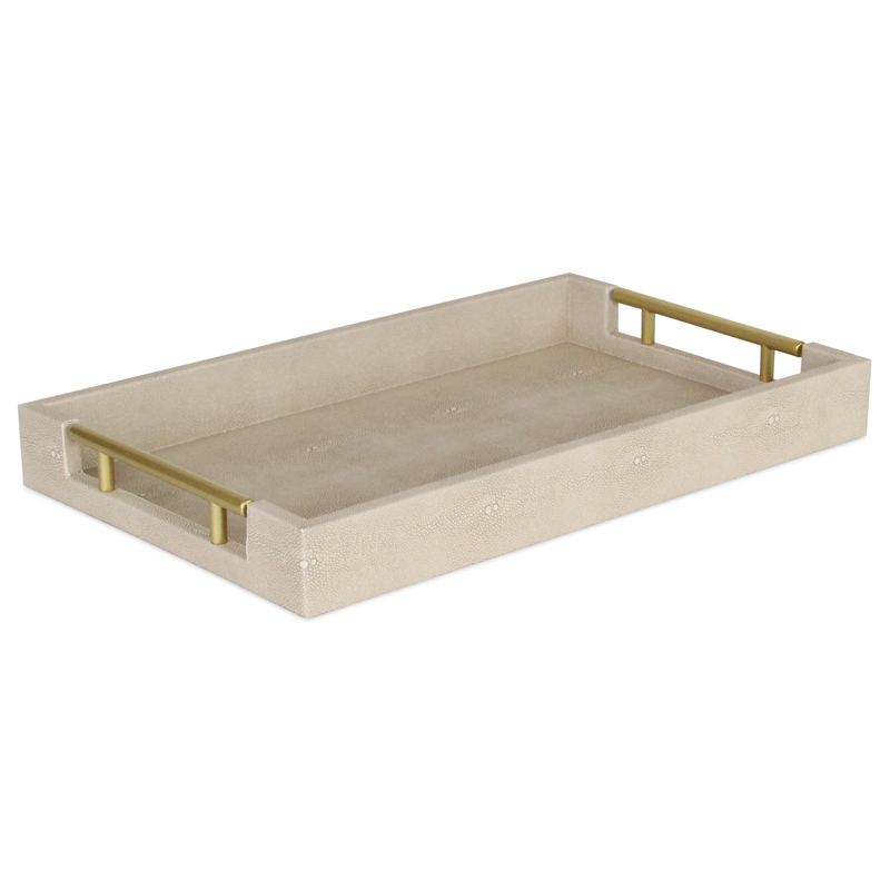 Pemberly Row Lusan Vinyl Tray with Cream Finish and Metal Handles