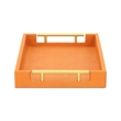 Pemberly Row Lusan Vinyl Tray in Orange Shagreen with Metal Handles