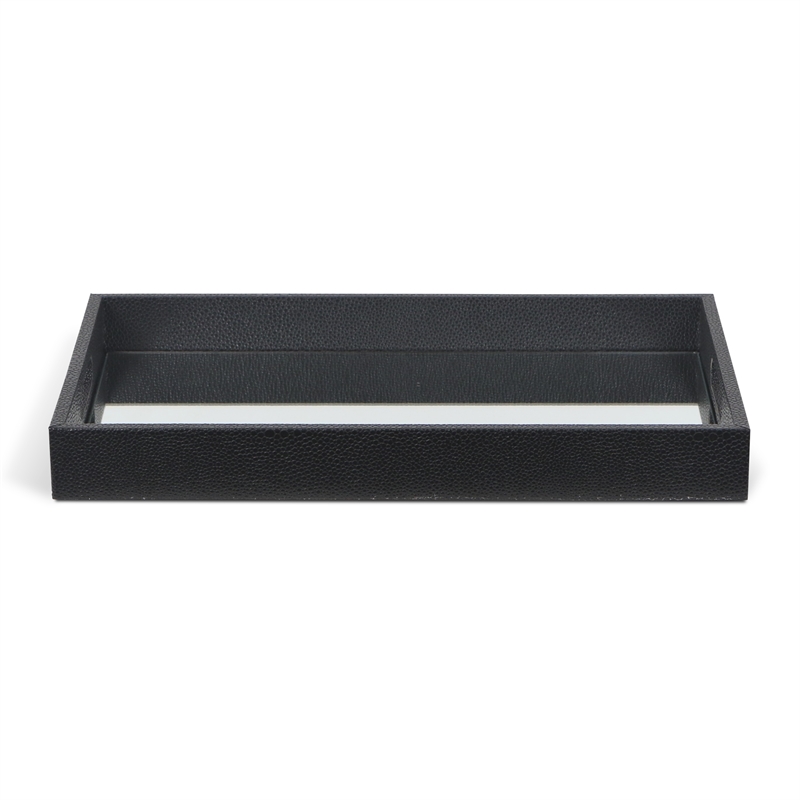 Pemberly Row Labai Shagreen Mirrored Tray in Black with Center Mirror