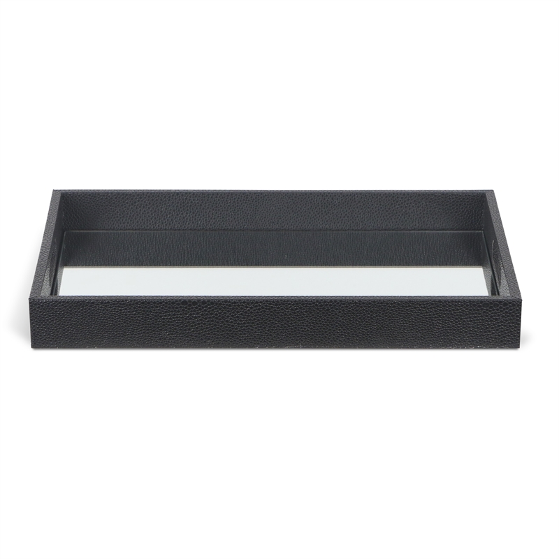 Pemberly Row Labai Shagreen Mirrored Tray in Black with Center Mirror