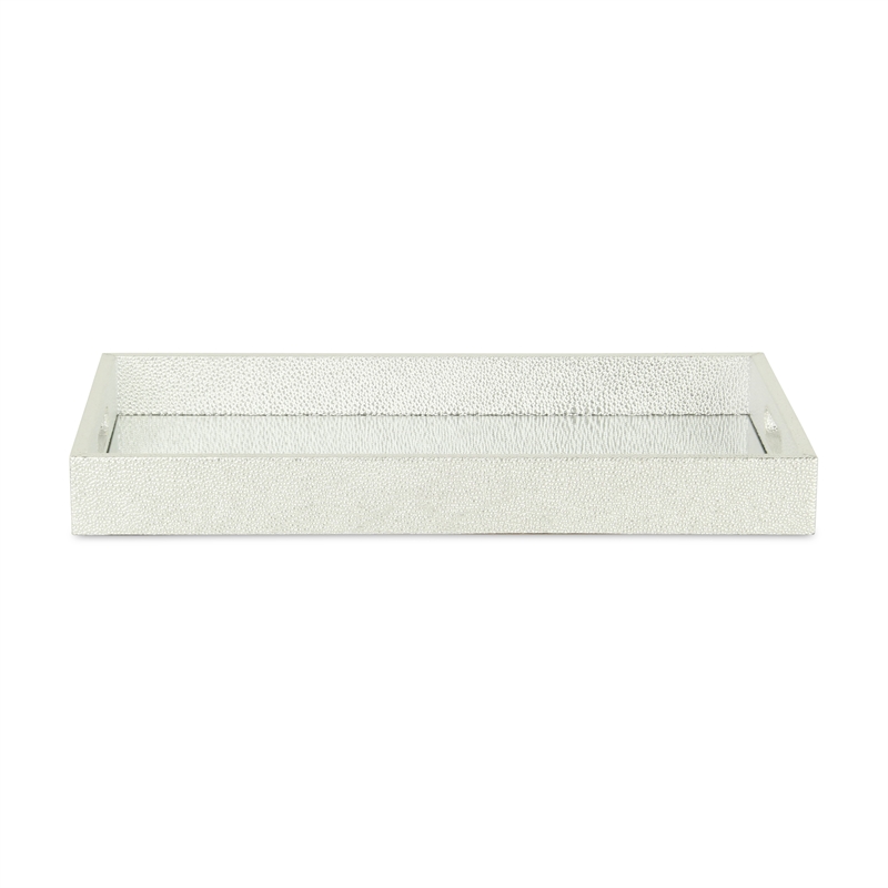 Pemberly Row Labai Silver Shagreen Tray with Mirror and Side Handles