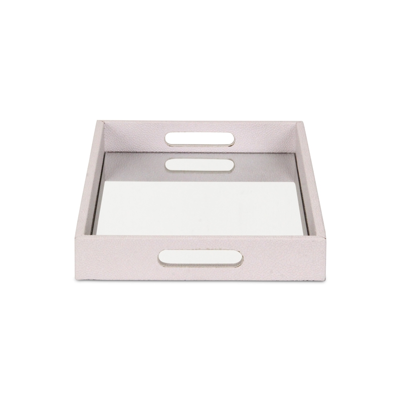 Pemberly Row Labai White Shagreen Tray with Reflective Mirror Panel