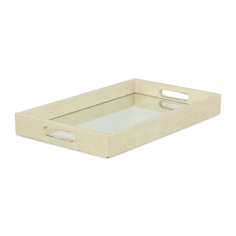 Pemberly Row Labai White Gold Shagreen Tray with Decorative Mirror