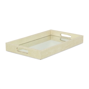 Pemberly Row Labai White Gold Shagreen Tray with Decorative Mirror