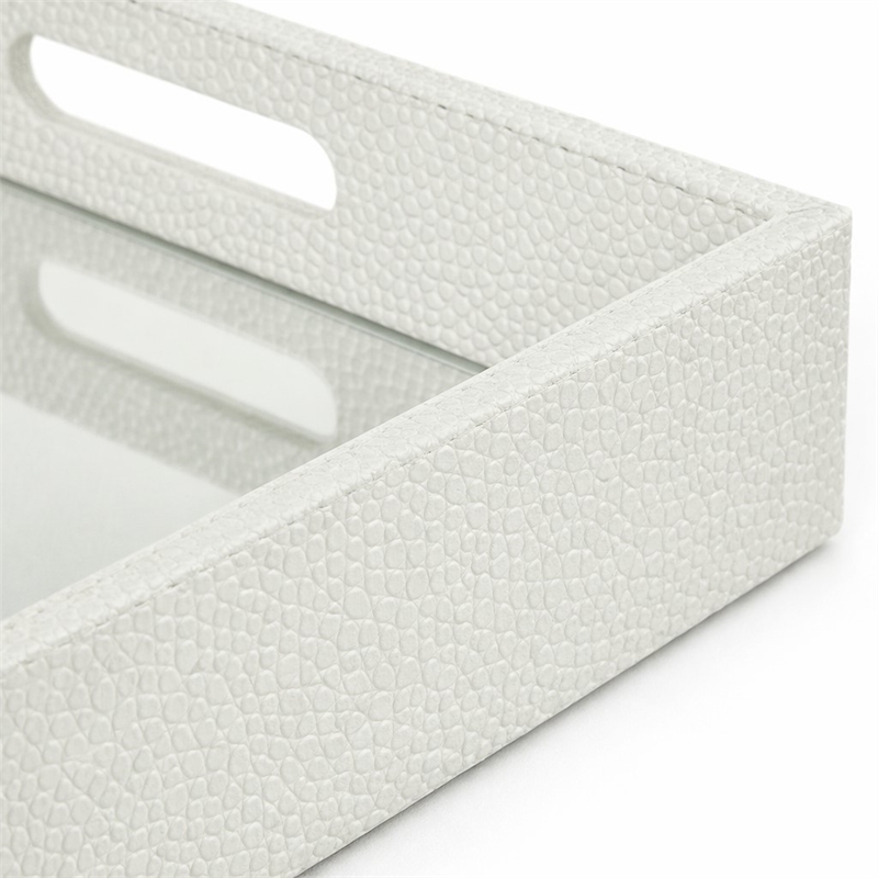 Pemberly Row Shagreen Mirrored Serving Tray - White Silver - Large Size