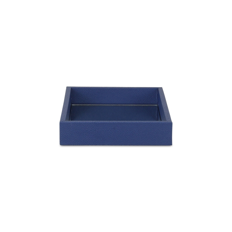 Pemberly Row Shagreen Mirrored Serving Tray - Navy Blue - Small Size
