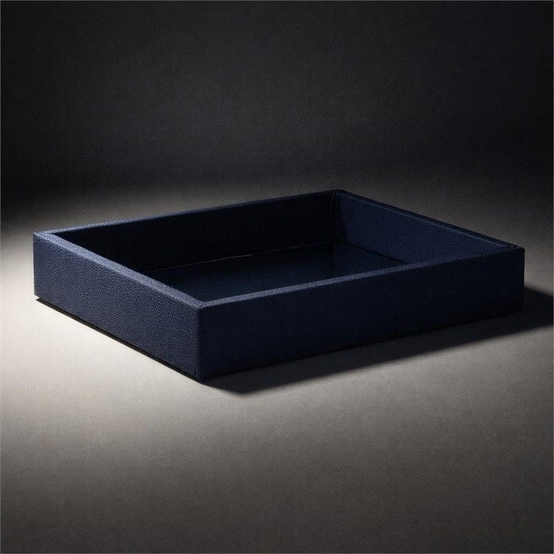 Pemberly Row Shagreen Mirrored Serving Tray - Navy Blue - Small Size