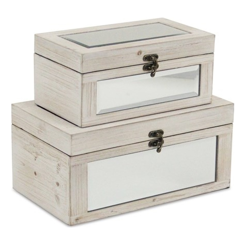 Pemberly Row Set of 2 Mirrored Wood Storage Boxes in White