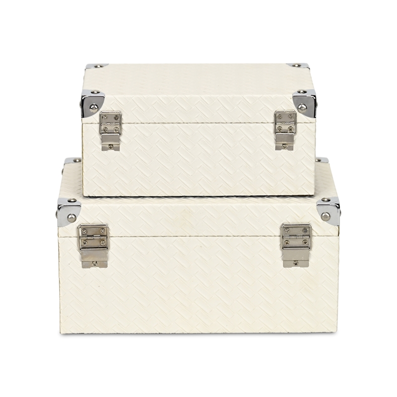 Pemberly Row Set of 2 Woven Vinyl Pattern Storage Boxes in White