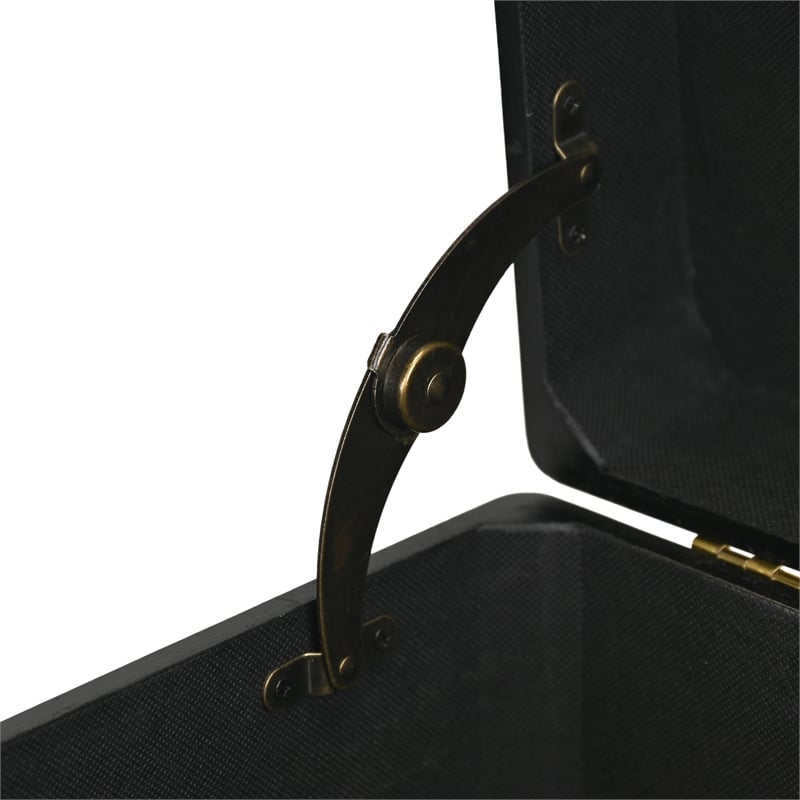 Pemberly Row Set of 3 Black Storage Trunks with Gold Handles