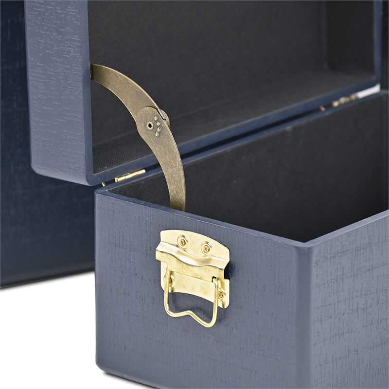 Pemberly Row Set of 3 Navy Blue Trunks with Gold Handles