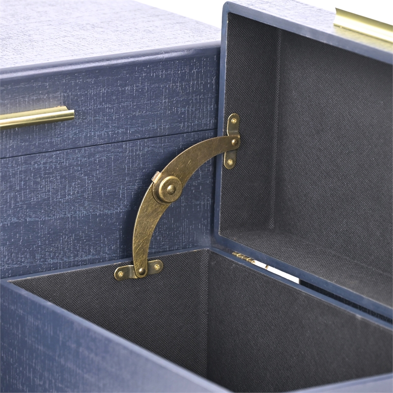Pemberly Row Set of 3 Navy Blue Trunks with Gold Handles