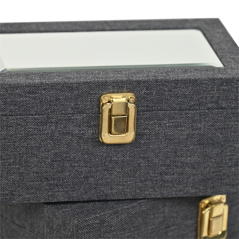 Pemberly Row 2 Pc Nested Linen Box Set in Dark Gray with Gold Accents