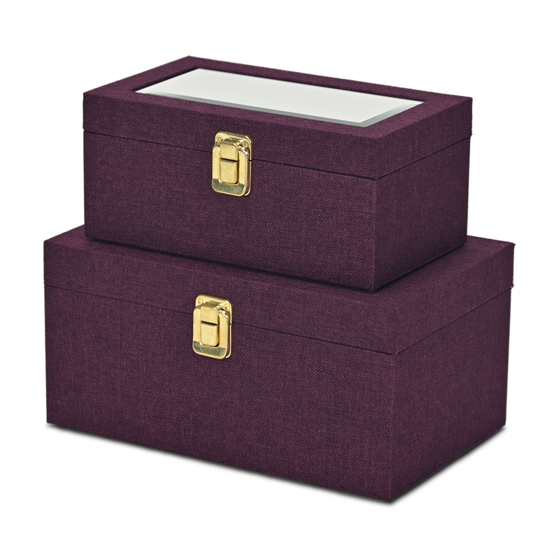 Pemberly Row 2 Pc Linen Box Set in Purple with Gold Accents