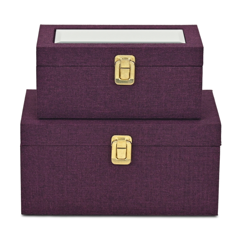 Pemberly Row 2 Pc Linen Box Set in Purple with Gold Accents
