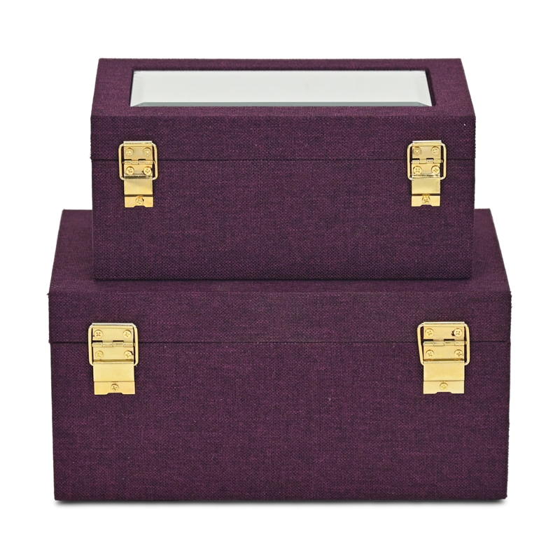 Pemberly Row 2 Pc Linen Box Set in Purple with Gold Accents