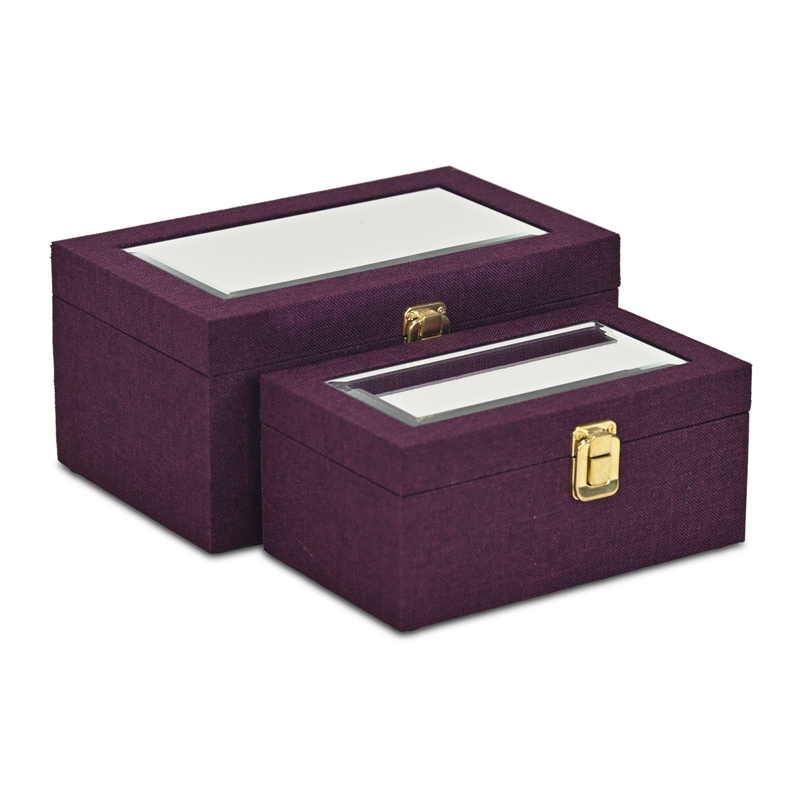 Pemberly Row 2 Pc Linen Box Set in Purple with Gold Accents