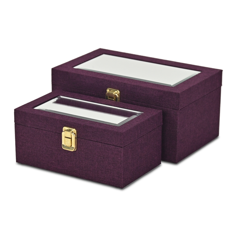 Pemberly Row 2 Pc Linen Box Set in Purple with Gold Accents