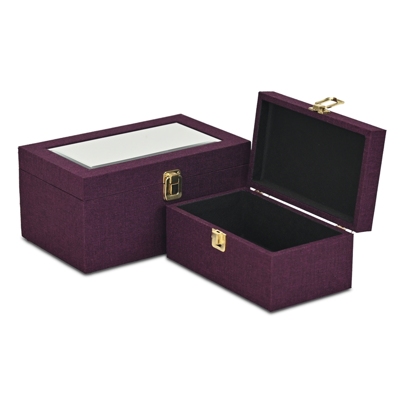 Pemberly Row 2 Pc Linen Box Set in Purple with Gold Accents