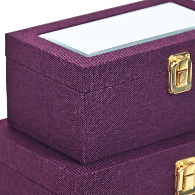 Pemberly Row 2 Pc Linen Box Set in Purple with Gold Accents
