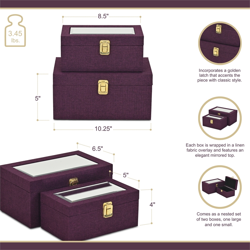 Pemberly Row 2 Pc Linen Box Set in Purple with Gold Accents