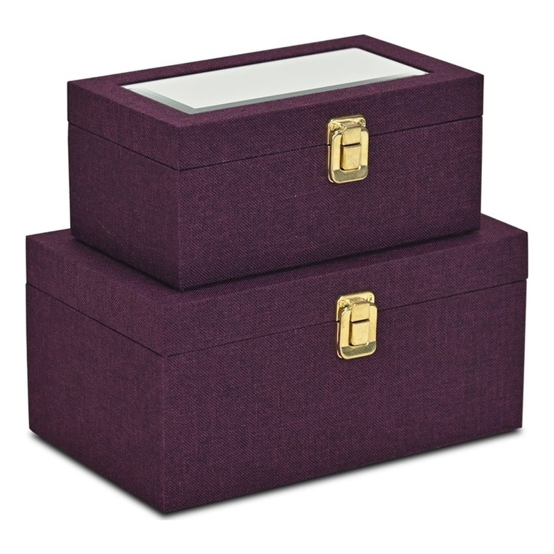 Pemberly Row 2 Pc Linen Box Set in Purple with Gold Accents