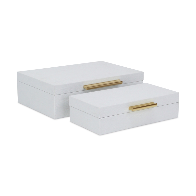 Pemberly Row 2 Pc Faux Snakeskin Decorative Box Set with Golden Handle