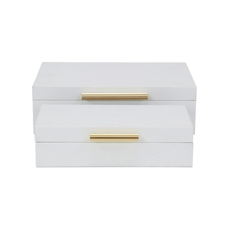 Pemberly Row 2 Pc Faux Snakeskin Decorative Box Set with Golden Handle