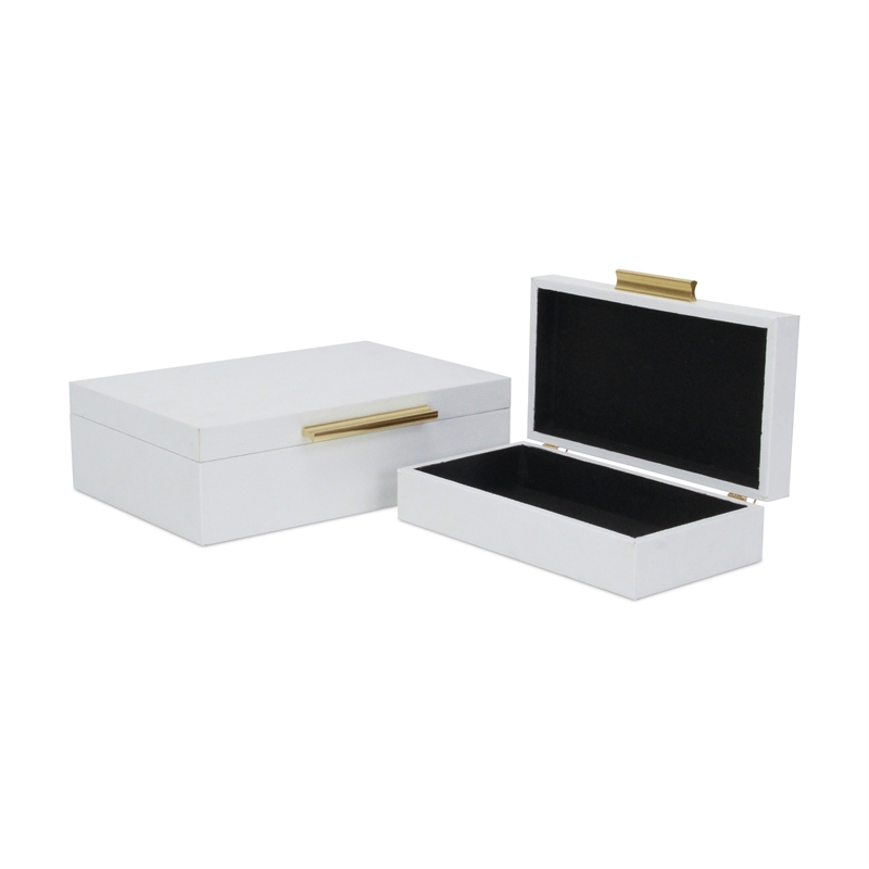 Pemberly Row 2 Pc Faux Snakeskin Decorative Box Set with Golden Handle