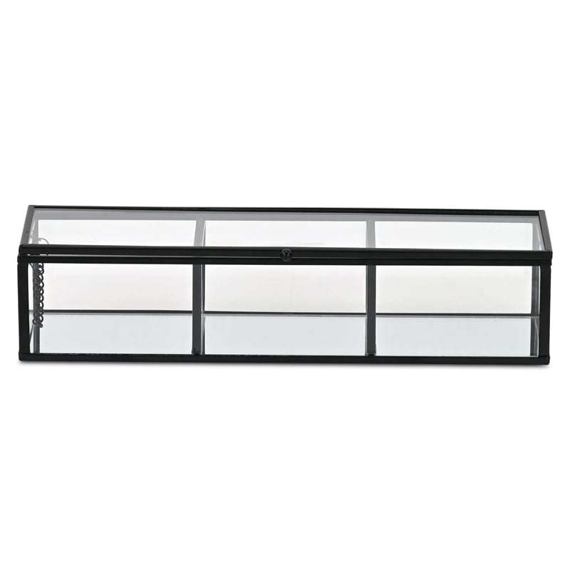 Pemberly Row Mirrored Glass Display Box with 3 Compartments in Black