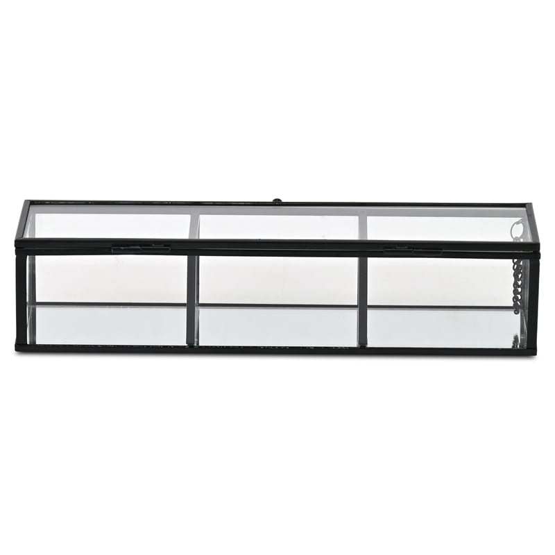 Pemberly Row Mirrored Glass Display Box with 3 Compartments in Black