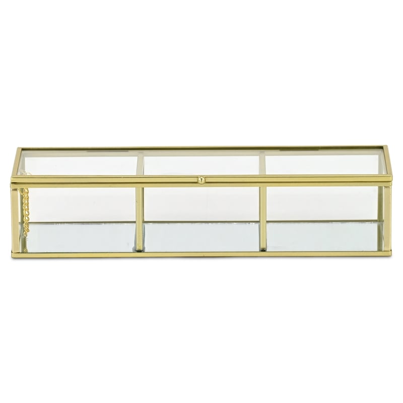 Pemberly Row Mirrored Glass Display Box with 3 Compartments in Gold