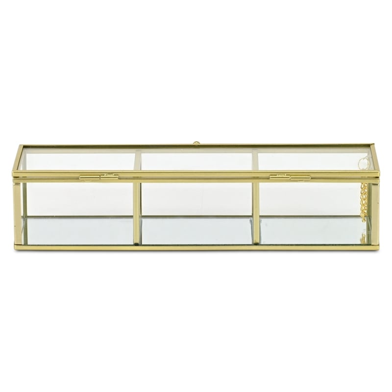 Pemberly Row Mirrored Glass Display Box with 3 Compartments in Gold