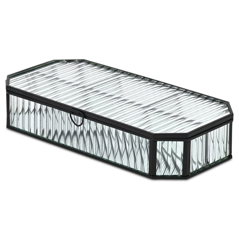 Pemberly Row Zelara Fluted Glass Display Box with 4 Compartments in Black