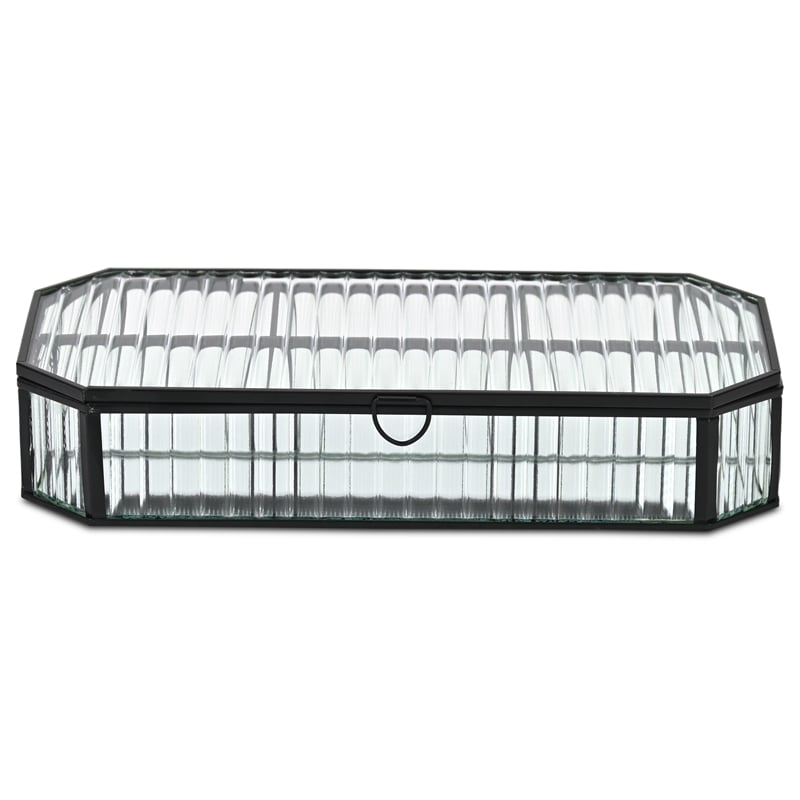Pemberly Row Zelara Fluted Glass Display Box with 4 Compartments in Black