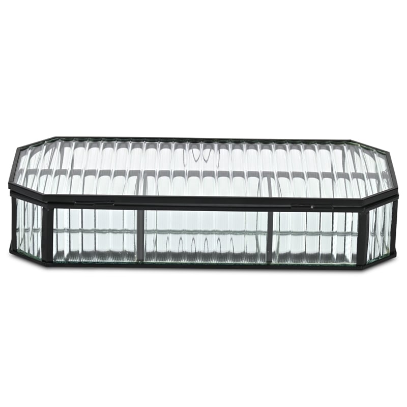 Pemberly Row Zelara Fluted Glass Display Box with 4 Compartments in Black