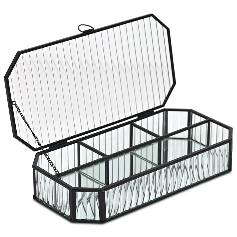 Pemberly Row Zelara Fluted Glass Display Box with 4 Compartments in Black