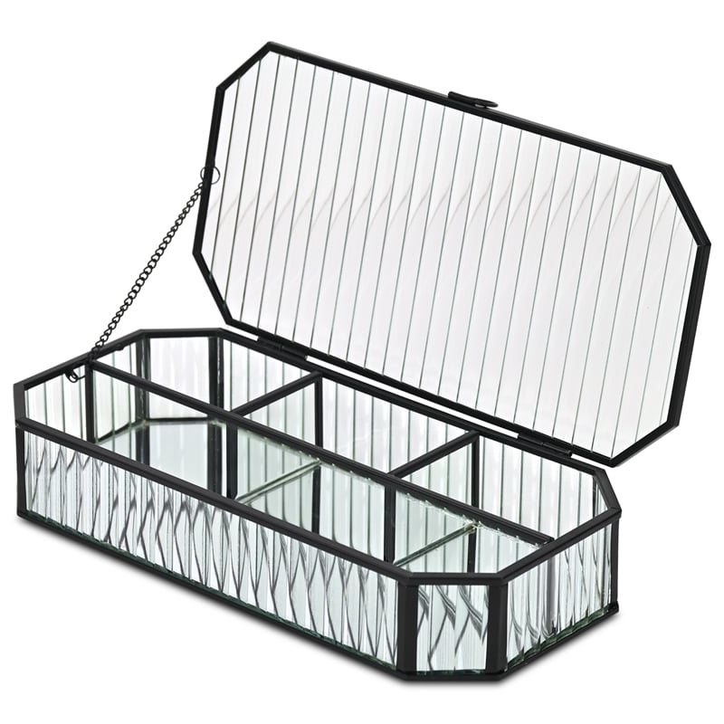 Pemberly Row Zelara Fluted Glass Display Box with 4 Compartments in Black