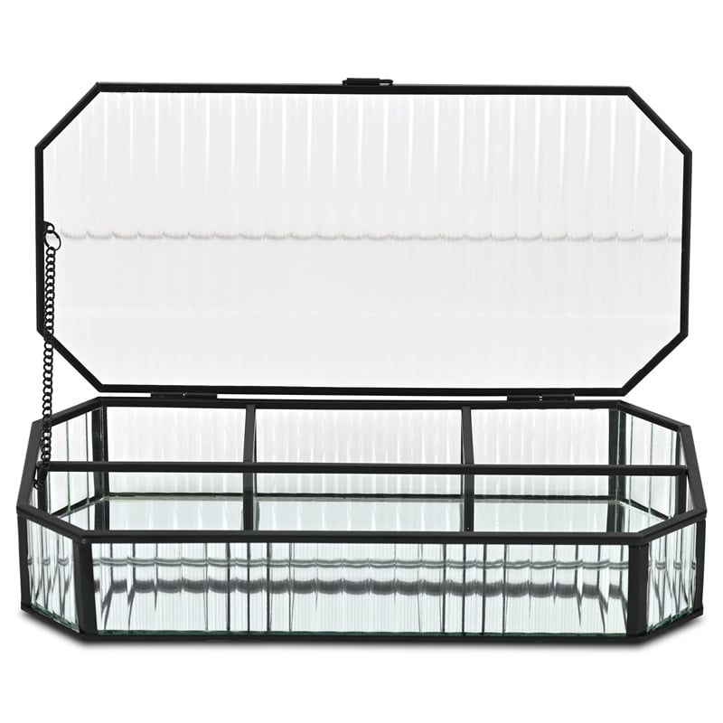 Pemberly Row Zelara Fluted Glass Display Box with 4 Compartments in Black
