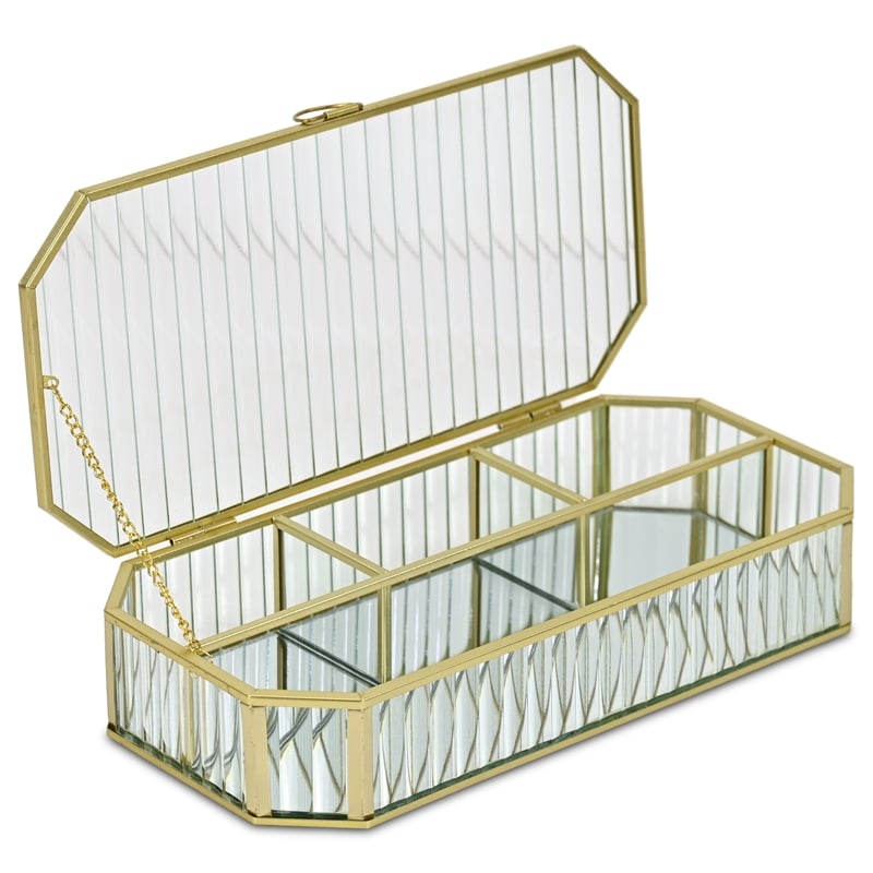 Pemberly Row Zelara Fluted Glass Display Box with 4 Compartments in Gold