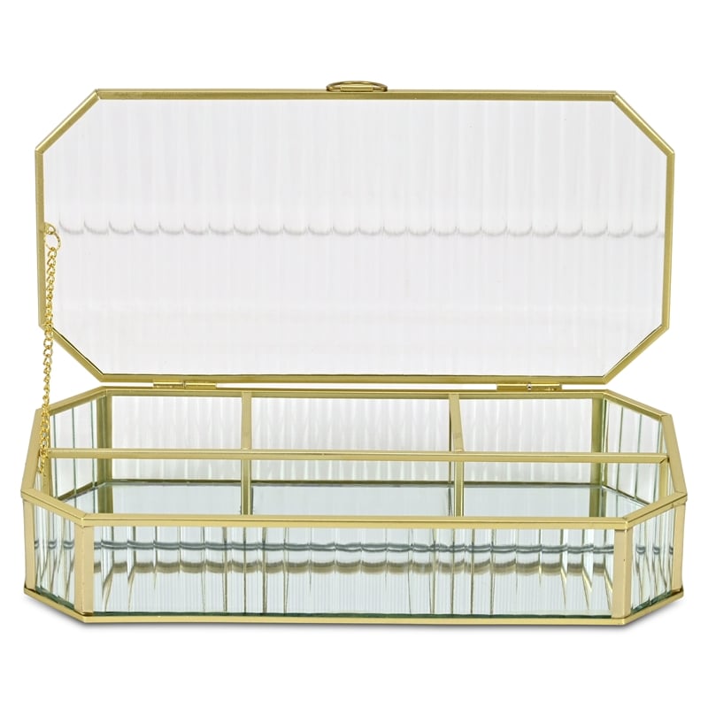 Pemberly Row Zelara Fluted Glass Display Box with 4 Compartments in Gold