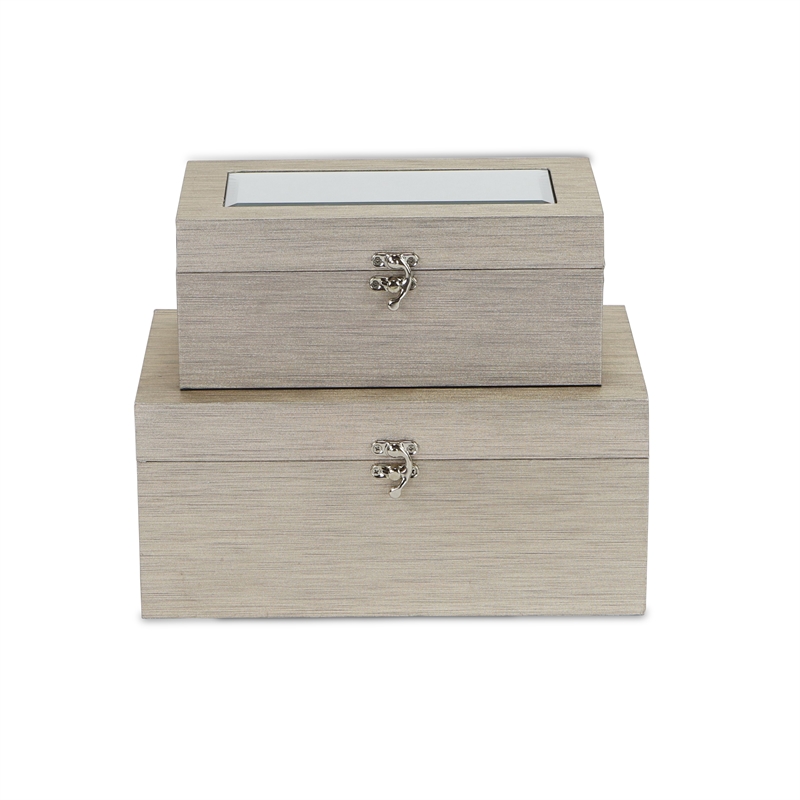 Pemberly Row Beveled Mirror Boxes Set of 2 in Soft Gold Vinyl