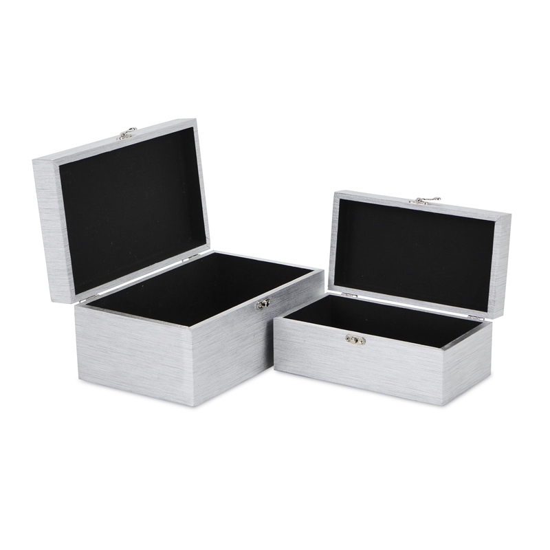 Pemberly Row Beveled Mirror Boxes Set of 2 in Silver Vinyl Finish