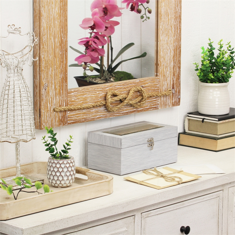 Pemberly Row Beveled Mirror Boxes Set of 2 in Silver Vinyl Finish