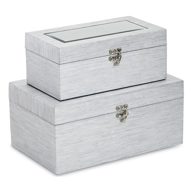 Pemberly Row Beveled Mirror Boxes Set of 2 in Silver Vinyl Finish